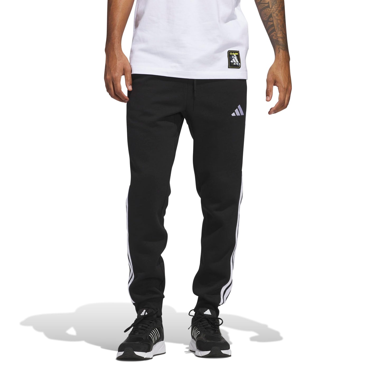 adidas Men's Essentials 3-Stripes Fleece Pants, Black/White, Large