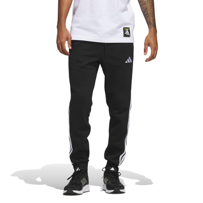 adidas Men's Essentials 3-Stripes Fleece Pants, Black/White, Large