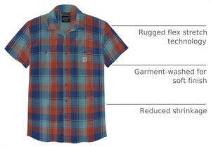 Carhartt Men's Rugged Flex Relaxed Fit Lightweight Short-Sleeve Plaid Shirt, Deep Ocean, X-Large