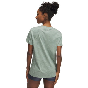 Under Armour Womens Tech Twist Short Sleeve V Neck, (348) Silica Green / / White, X-Small