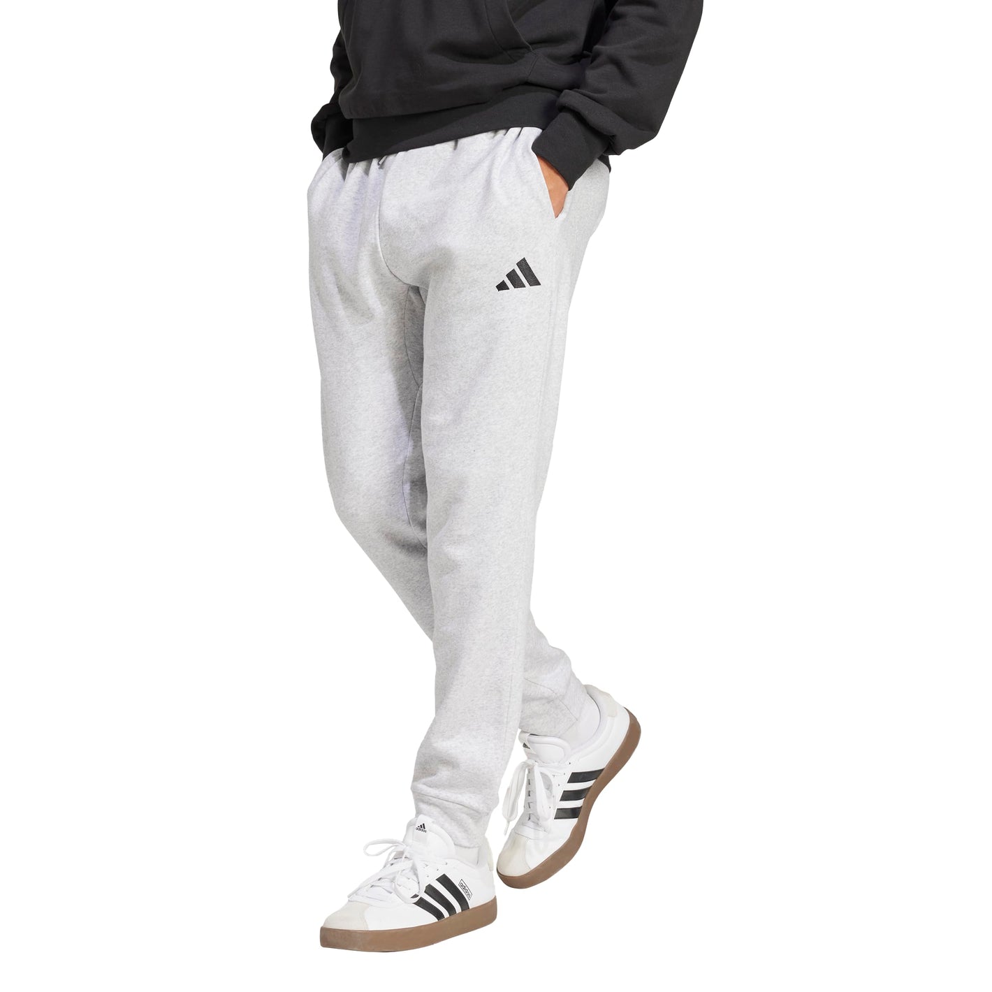 Adidas Mens Essentials Feel Cozy Fleece Sportswear Pants, Light Grey Heather/Black, Medium