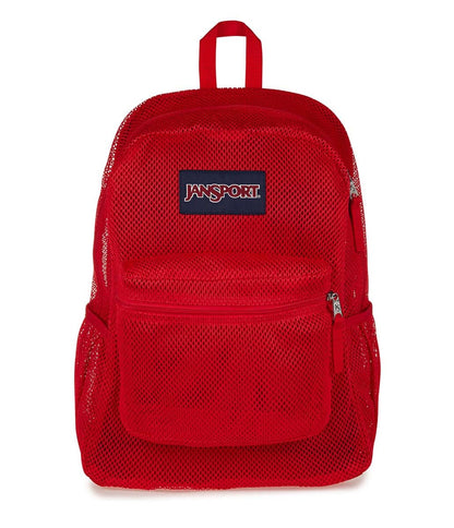 JanSport Eco Mesh Backpack, Red Tape, 17” x 12.5” x 6” - Large Semi-Transparent Bag for Adults with Laptop Sleeve, Padded Back Panel, Red Tape