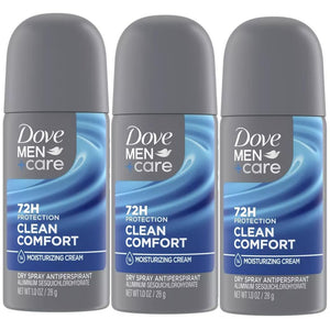 Dove Men+Care Antiperspirant Deodorant Dry Spray, Clean Comfort Scent, 72-Hour Sweat & Odor Protection, Travel Size 1 oz, (3 Pack)