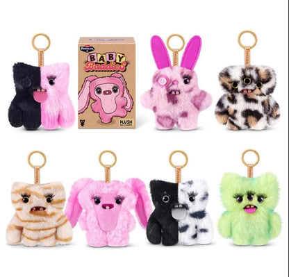 ZURU Fuggler Baby Baddies Plush Bag Charms, Mystery Surprise Collectible, 6 Characters to Collect Plus 1 Rare Mystery Character, Lord Long Ears, Annoyed Alien, Rabid Rabbit, Munch Munch,