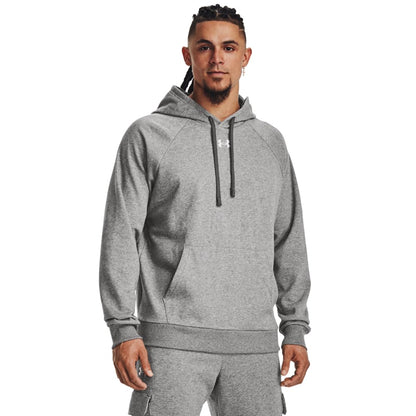 Under Armour Men's Rival Fleece Hoodie, (025) Castlerock Light Heather / / White, Medium