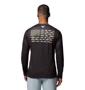 Columbia Mens Terminal Tackle PFG Fish Flag Long Sleeve, Shark/Cypress, Large