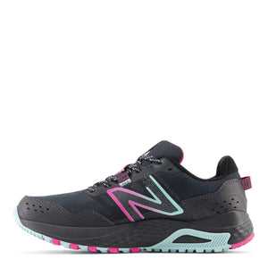 New Balance Women's 410v8 Trail Running Shoe, Black/Bright Cyan/Hi-Pink, 5.5 M