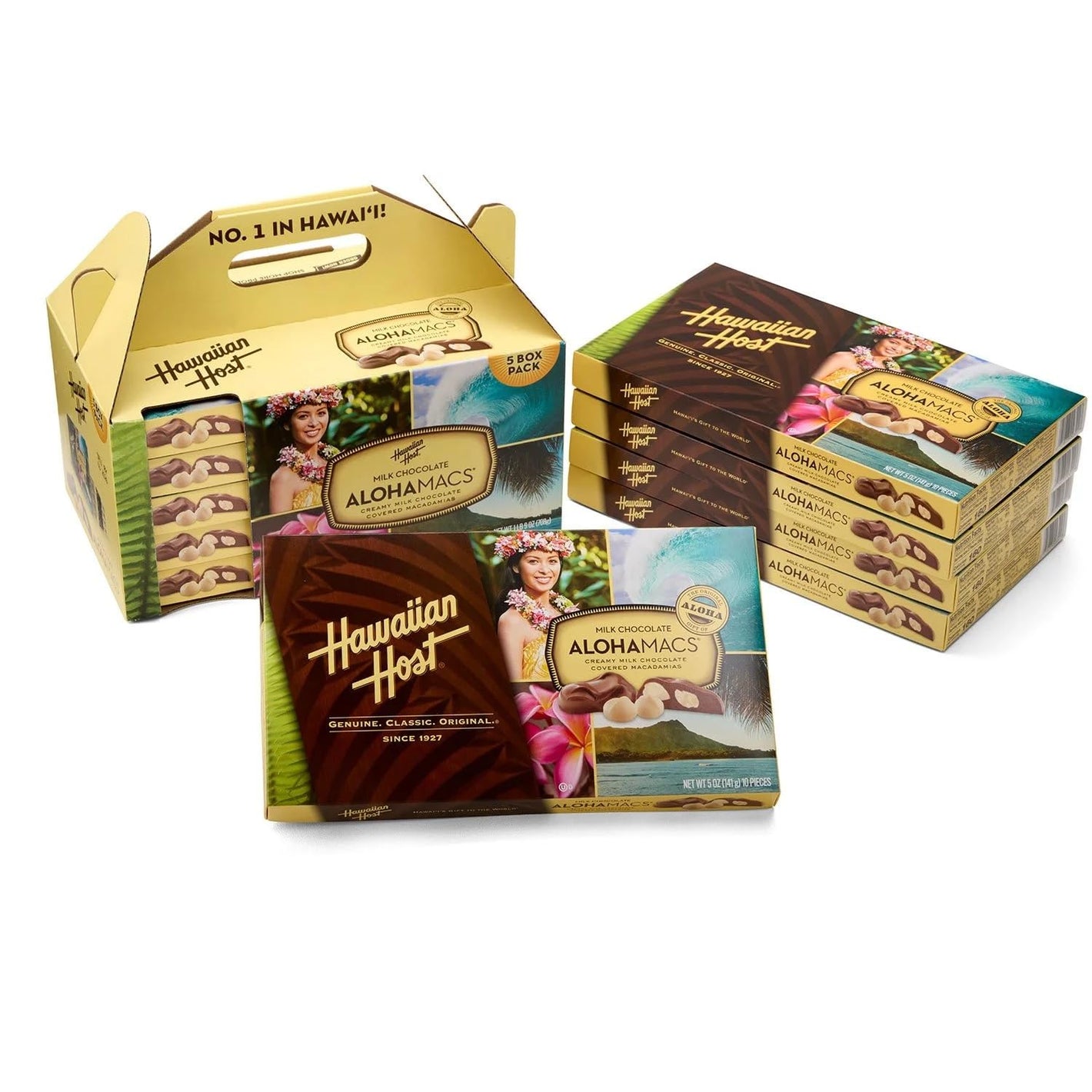 Hawaiian Host Alohamacs Milk Chocolate Covered Macadamia Handy Pack, 5 pack Gift Box