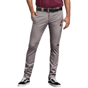 Dickies Mens Skinny Straight Double Knee Work Utility Pants, Silver, 31W x 30L US