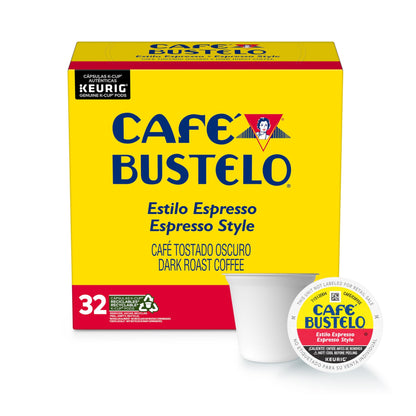 Café Bustelo Espresso Style, Dark Roast Coffee, Keurig K-Cup Pods, 32 Count Box