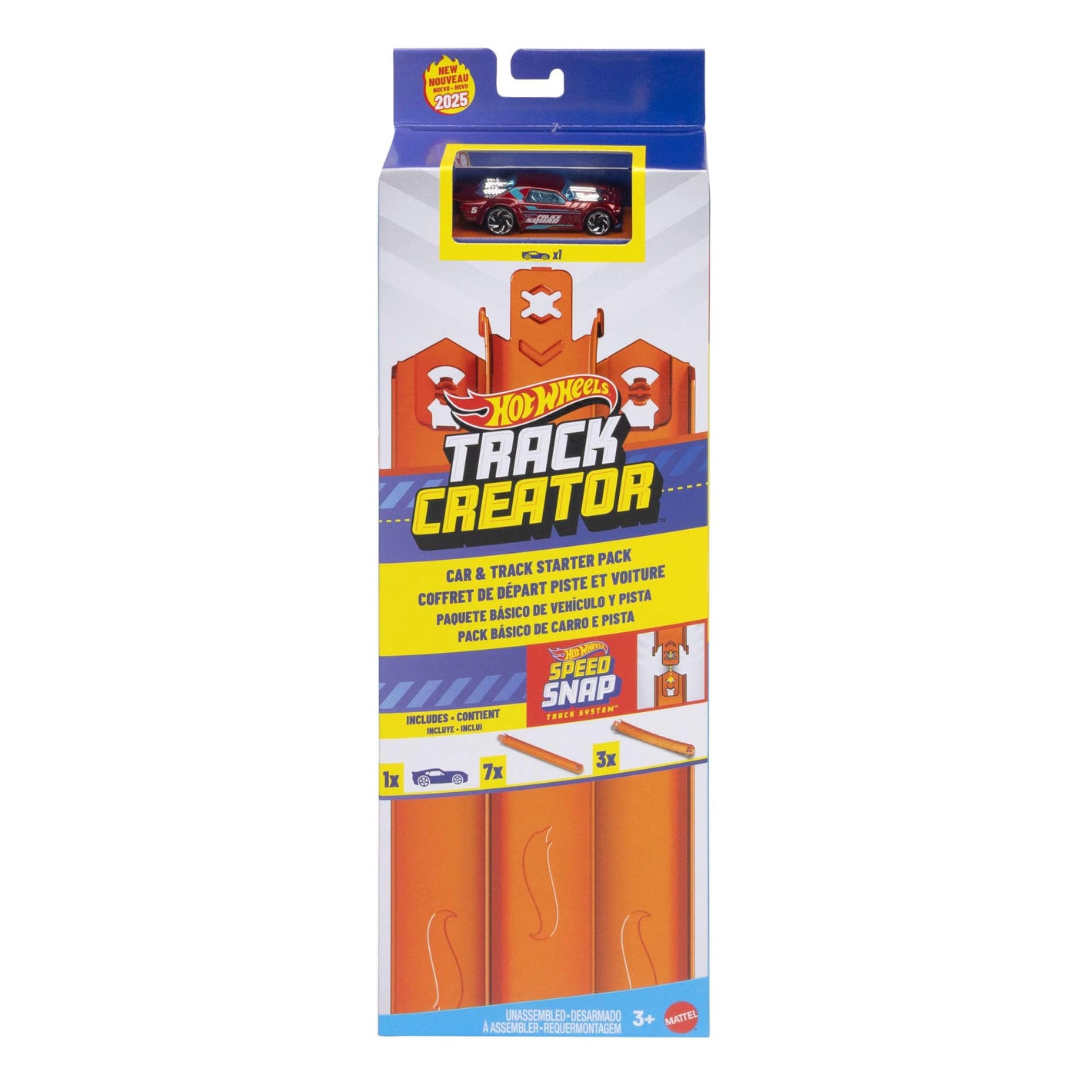 Hot Wheels Track Creator Starter Pack with 1:64 Scale Die-Cast Toy Vehicle, 10 Feet of Speed Snap Flex & Molded Tracks & 2 Adaptors