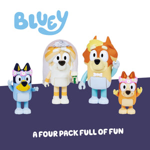 Bluey Wedding Figures Pack of 4, Articulated Character Toys with Uncle Rad, Frisky, and Flower Bingo Figurines, Action Figures for Kids Ages 3+