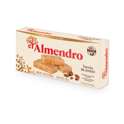 El Almendro Turrones, Turron Blando Nougat Christmas Candy, Creamy Almond Torrone From Spain, Traditional & Authentic Spanish Holiday Dessert Candy, Gluten Free, 1 Box, 7.05 oz.