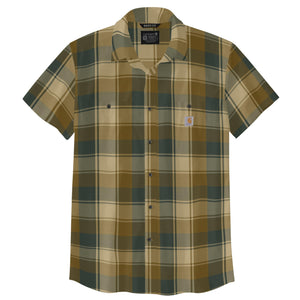 Carhartt Men's Rugged Flex Relaxed Fit Lightweight Short-Sleeve Plaid Shirt, Forestry Green, Large