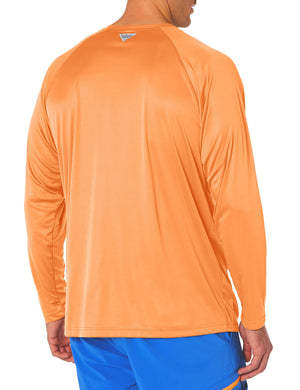 Columbia Men's PFG Terminal Tackle Long Sleeve Fishing Shirt, Bright Nectar/Vivid Blue Logo, Medium