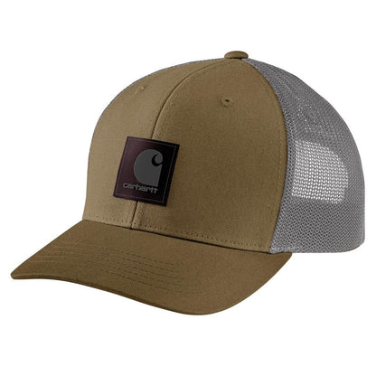 Carhartt Men's Rugged Flex Twill Mesh-Back Logo Patch Cap, Dark Khaki, One Size