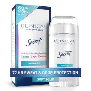 Secret Clinical Strength 100HR Sweat & Odor, Waterproof Soft Solid Antiperspirant Deodorant for Women, 3X Stress Protection, 72hr Sweat & Odor Protection, PH Balancing Minerals, 2.6 oz