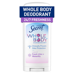 Secret Whole Body Deodorant Stick for Women, Lilac & Waterlily Scent, Aluminum Free Deodorant Stick, 72 HR Odor Protection, 2.4 oz