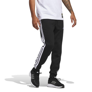 adidas Men's Essentials 3-Stripes Fleece Pants, Black/White, Large
