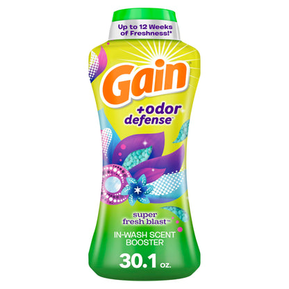 Gain Odor Defense In-wash Scent Booster, Super Fresh Blast scent, 30.1 OZ, 2 in 1 Freshness plus Odor Protection, laundry scent beads