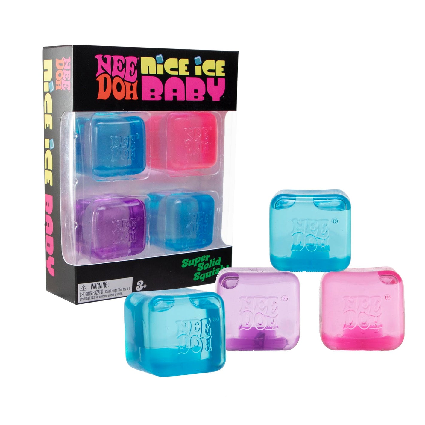 Schylling NeeDoh Nice Ice Baby 4 Pack - Sensory Squeeze Toy - 1.5" Cube - Colors May Vary