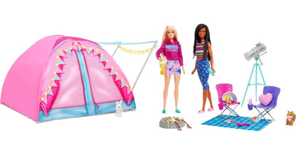Barbie It Takes Two Camping Playset with Tent, 2 Barbie Dolls & 20 Pieces Including Animals, Telescope & Accessories, Toy for 3 Year Olds & Up (Amazon Exclusive)