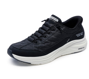 Skechers Men's Contour Foam Cozy Fit Hands Free Slip-in Sneaker,Black/White,13 Wide