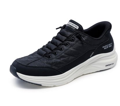 Skechers Men's Contour Foam Cozy Fit Hands Free Slip-in Sneaker,Black/White,13 Wide