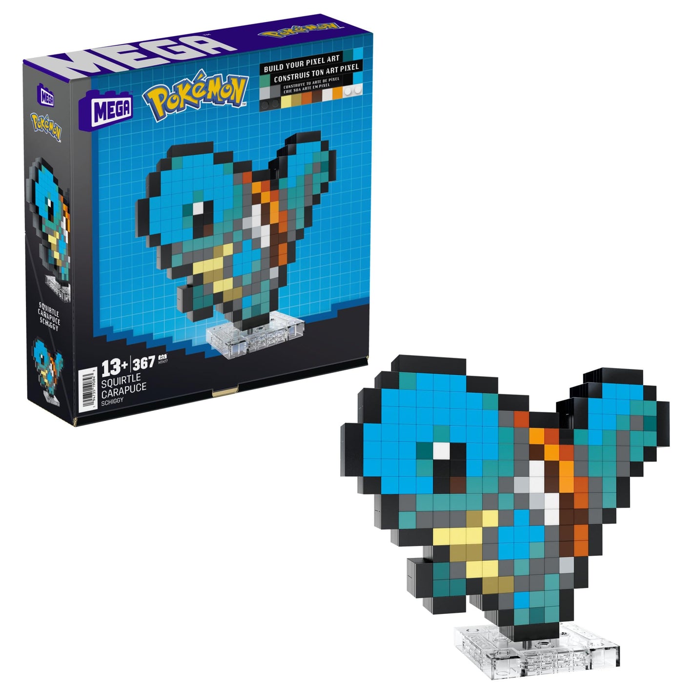 MEGA Pokémon Action Figure Building Set, Squirtle Pixel, Retro Squirtle, 367 Pieces, Table or Wall, Collector Building Show, HTH77