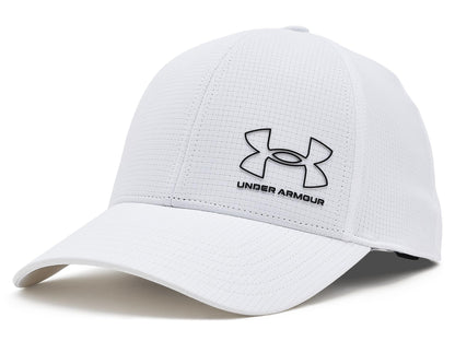 Under Armour Men's Iso-Chill ArmourVent Stretch Fit Hat, (102) White / / Black, Large/X-Large