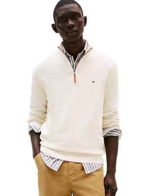Tommy Hilfiger Mens Long Sleeve Cotton Quarter Zip Pullover Sweater, Snow White Heather, XX-Large US