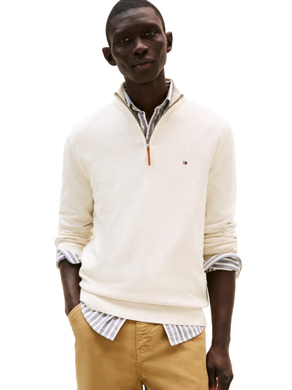 Tommy Hilfiger Mens Long Sleeve Cotton Quarter Zip Pullover Sweater, Snow White Heather, XX-Large US
