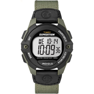 Timex Men's Expedition Digital CAT 41mm Watch  Green & Black Case with Black Fabric & Leather Strap
