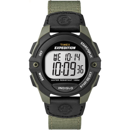 Timex Men's Expedition Digital CAT 41mm Watch  Green & Black Case with Black Fabric & Leather Strap
