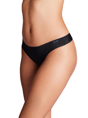 Under Armour Women's 3-pack Pure Stretch No Show Thong Underwear, All-day Comfort Fit & Ultra-soft, Black Solid, Medium