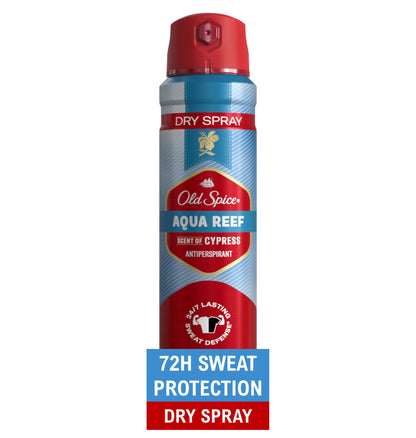 Old Spice Dry Spray Antiperspirant Deodorant for Men, 24/7 Sweat & Odor Protection, 24/7 Sweat Defense & Lasting Freshness, Aqua Reef with Cypress Scent, 4.3 oz