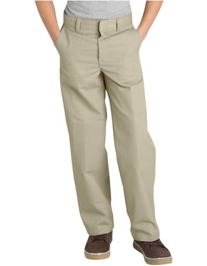 Dickies Boy's Flexwaist Flat Front Straight Leg School Uniform Pants – Adjustable Uniform Trousers for Schoolwear, Desert Sand, 20 Husky