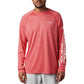 Columbia Men’s PFG Terminal Tackle Heather Long Sleeve Shirt, Sun Protection, Red Spark Heather/White Logo,Medium