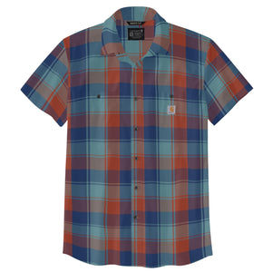 Carhartt Men's Rugged Flex Relaxed Fit Lightweight Short-Sleeve Plaid Shirt, Deep Ocean, X-Large