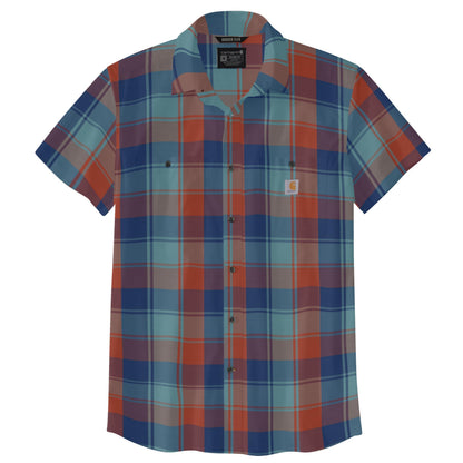 Carhartt Men's Rugged Flex Relaxed Fit Lightweight Short-Sleeve Plaid Shirt, Deep Ocean, X-Large