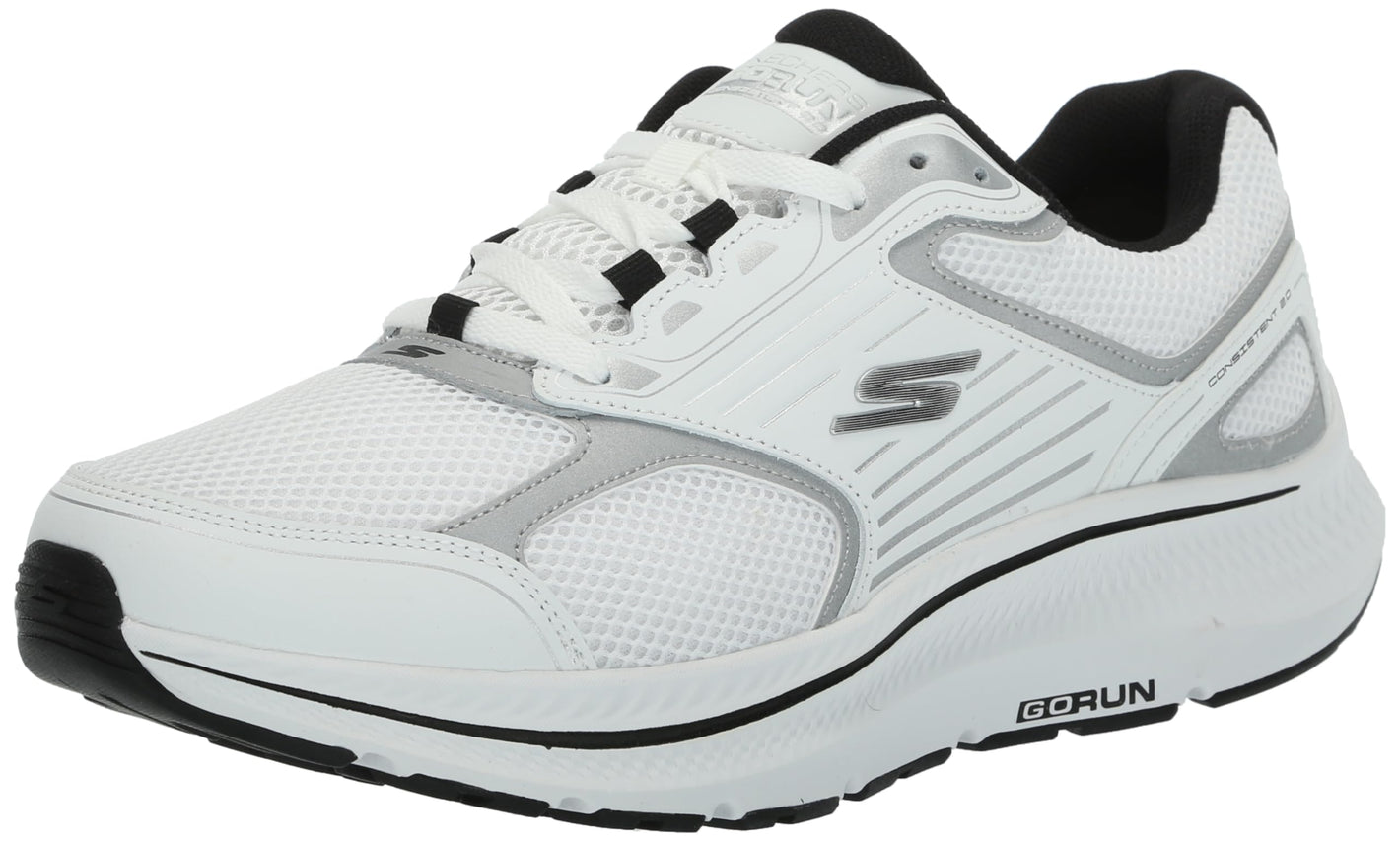 Skechers Men's Go Run Consistent 2.0 Wolf Sneaker, White/Silver, 8
