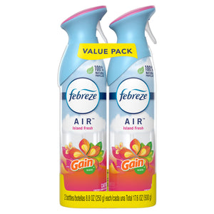 Febreze Air Mist Air Freshener Spray, Odor-Fighting Room Spray, Air Fresheners for Home and Bathroom and Kitchen, Aerosol Can, Gain Island Fresh Scent, 8.8oz, (Pack of 2)