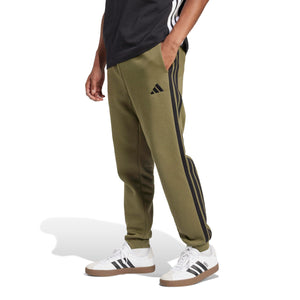 adidas Men's Essentials 3-Stripes Fleece Pants, Olive Strata/Black, Small