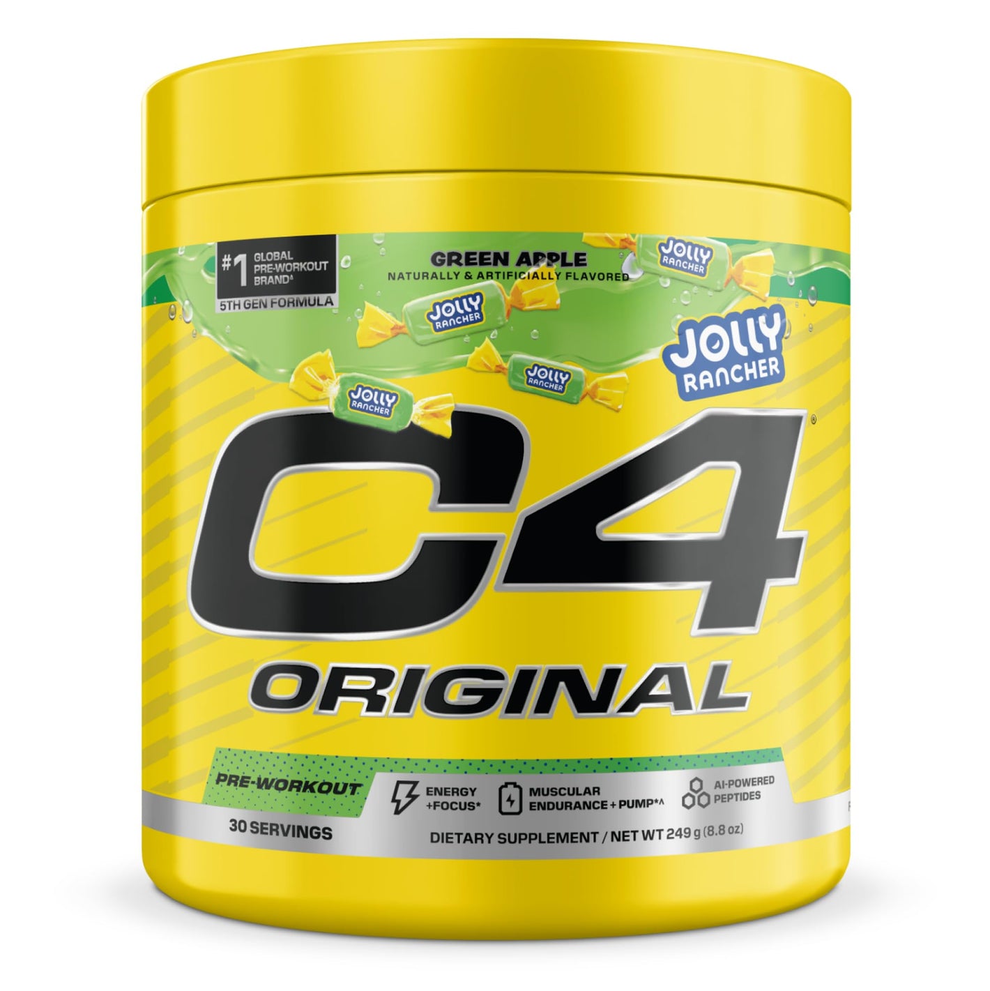 C4 Original Pre Workout – Jolly Rancher Green Apple - Pre-Workout for Endurance, Focus & Performance with 200mg Caffeine, Beta-Alanine, Creatine Nitrate, L-Arginine & PeptiPump – 30 Servings