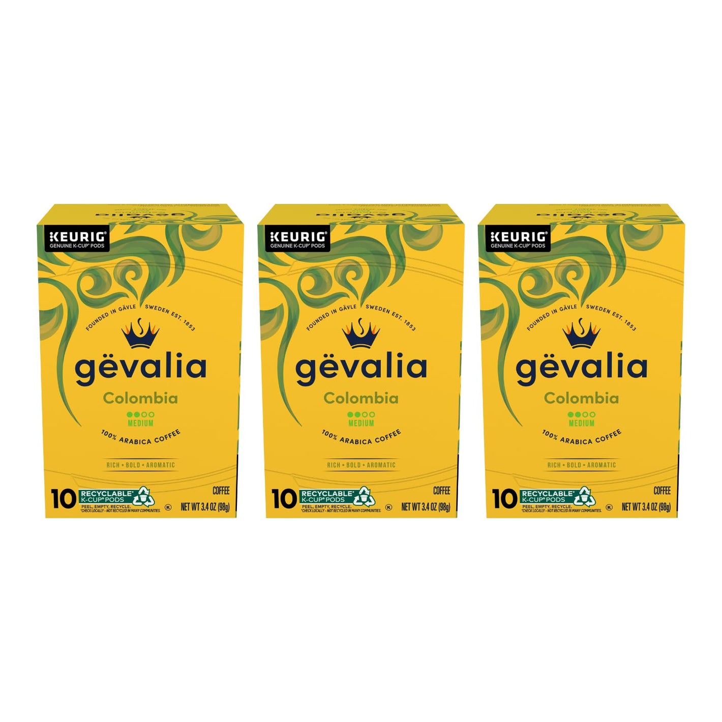 Gevalia Colombia Medium Roast K-Cup Coffee Pods, 10 Count (Pack of 3)