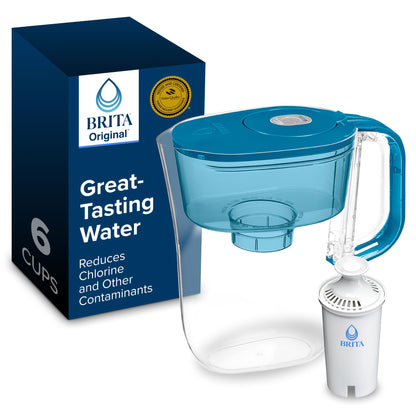 Brita Small 6 Cup Denali Water Filter Pitcher with 1 Brita Standard Filter, Made Without BPA, Transparent Teal