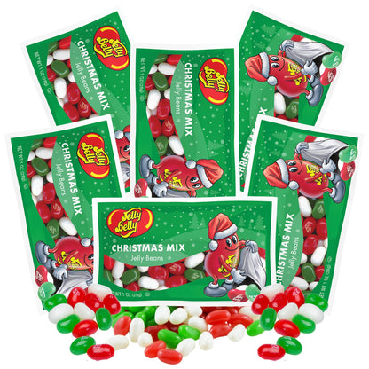 Needzo Christmas Mix 2025 Individual Packets of Jelly Beans, Very Cherry, Green Apple, and Coconut Flavored Candies, Stocking Stuffers, Pack of 6