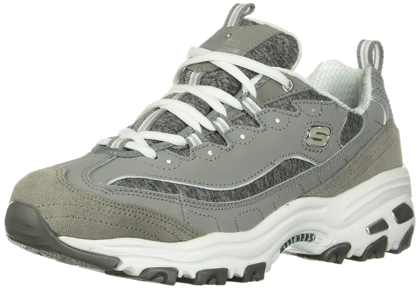 Skechers womens D'LITES ME TIME Memory Foam Lace-up Sneaker,Grey/White,6 M US