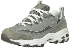 Skechers womens D'LITES ME TIME Memory Foam Lace-up Sneaker,Grey/White,6 M US