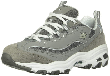 Skechers womens D'LITES ME TIME Memory Foam Lace-up Sneaker,Grey/White,6 M US
